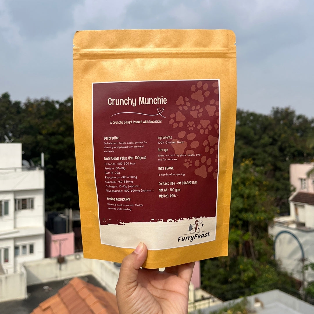 Crunchie Munchie - Dehydrated Chicken Neck Treats for Dogs & Cats | Protein & Calcium Boost