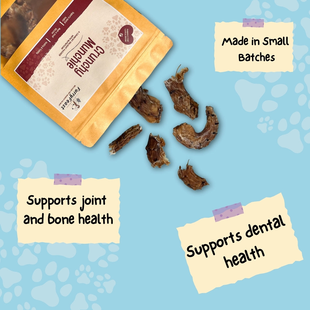 Crunchie Munchie - Dehydrated Chicken Neck Treats for Dogs & Cats | Protein & Calcium Boost